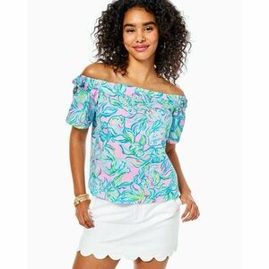 Lilly Pulitzer Pelican Pink Off The Scales Tamara Off The Shoulder Top